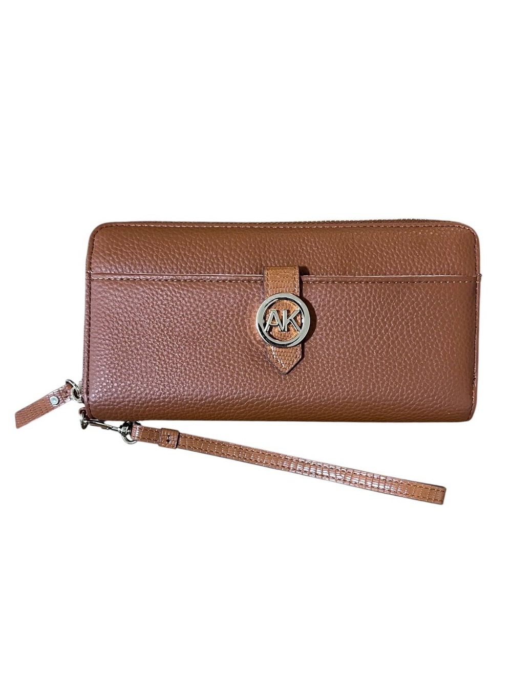NWOT Anne Klein Ronde AK Zip Around Brown Pebbled Leather Wallet, One Size